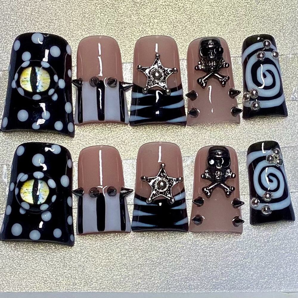 Halloween Y2K Alt Grunge French Tip Duck Shape Press-On Nail Medium/Large